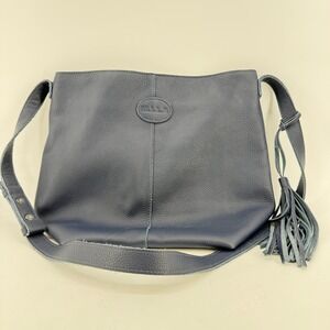 M.I.L.A. Crossbody Bag Womens Navy Blue Pebbled Leather Tassel Hobo Purse